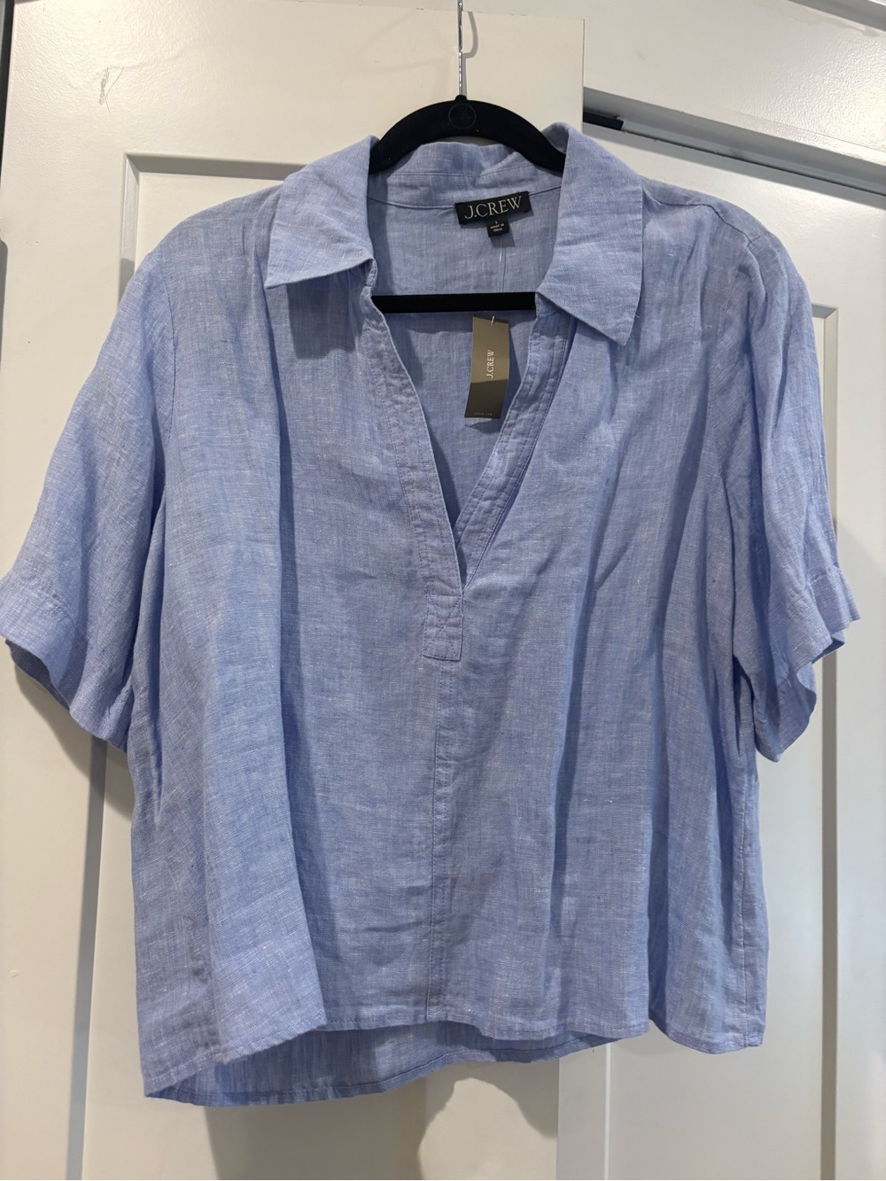 JCrew Popover Blue Linen Blouse